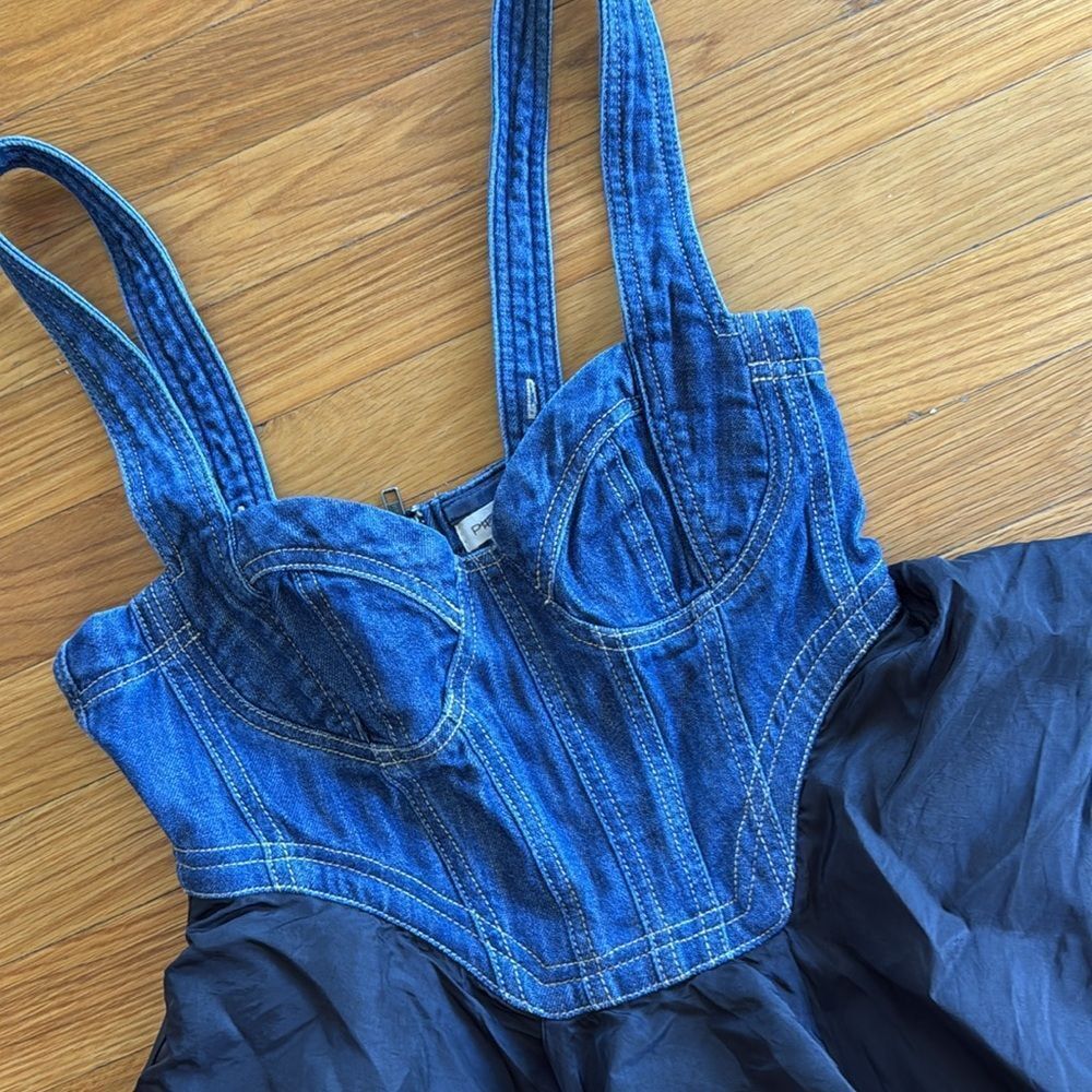 Anthropologie Pilcro Sleeveless Denim Bodice Tiered Mini Dress - Picture 5 of 7